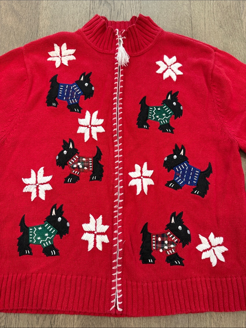 Crystal Kole Vintage Christmas Cardigan Scottie Sweater Full Zip Women’s Large